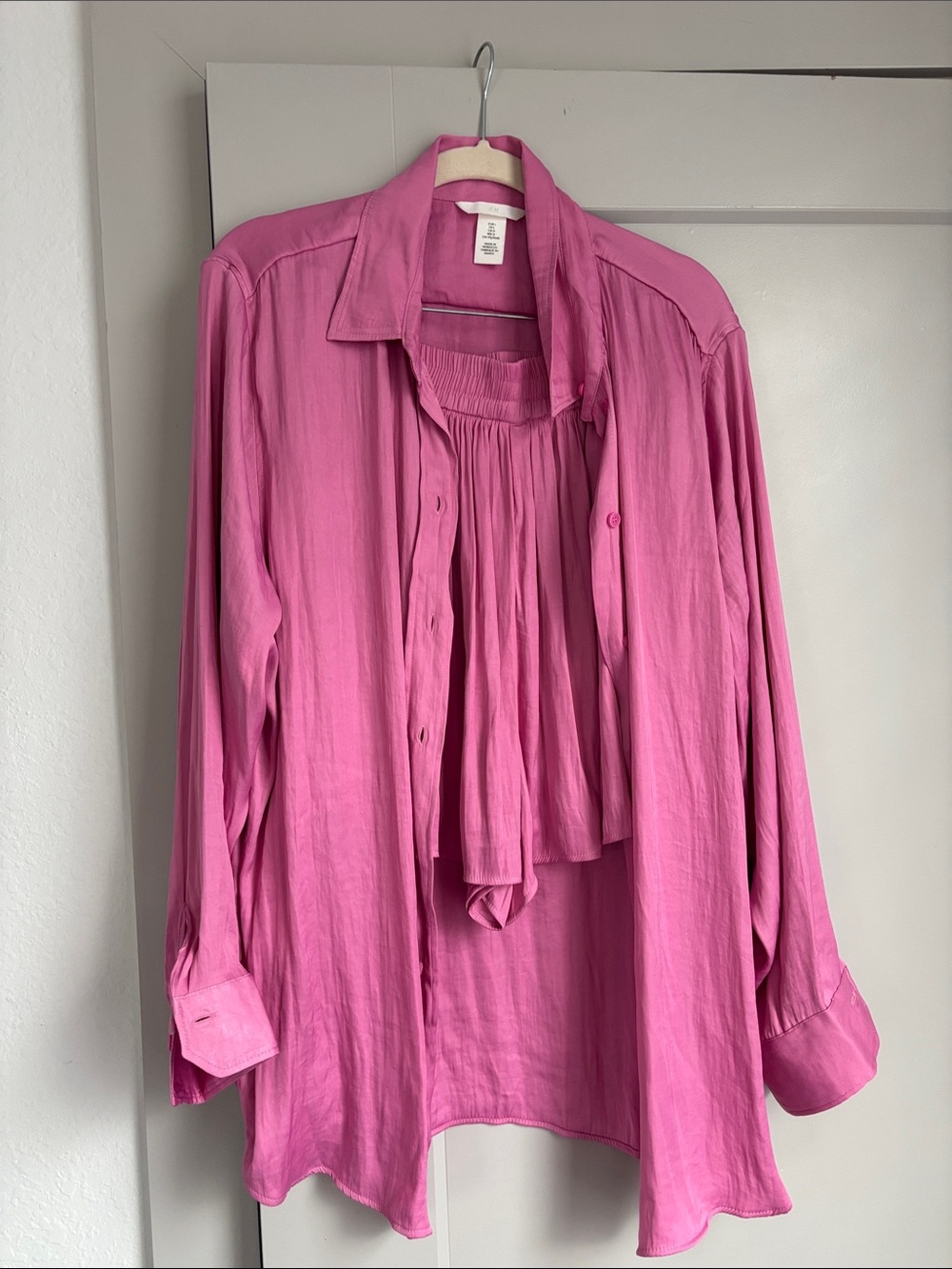 Women’s Pink Blouse & Shorts Set - Rose Pink Button-Up w/Matching Shorts